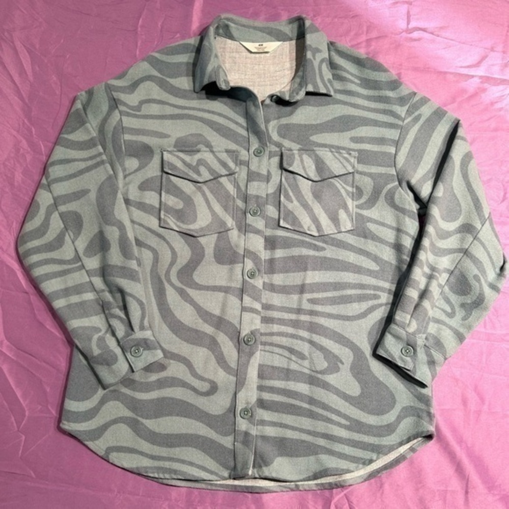 H&M Teal Swirl Print Button Down Shirt Jacket